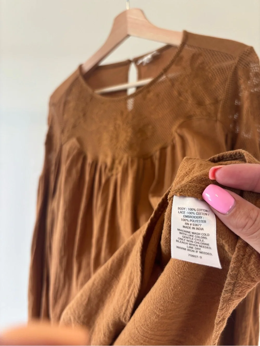 100% Cotton Embroidered Blouse | Rust Orange | Long Sleeve Boho Top
